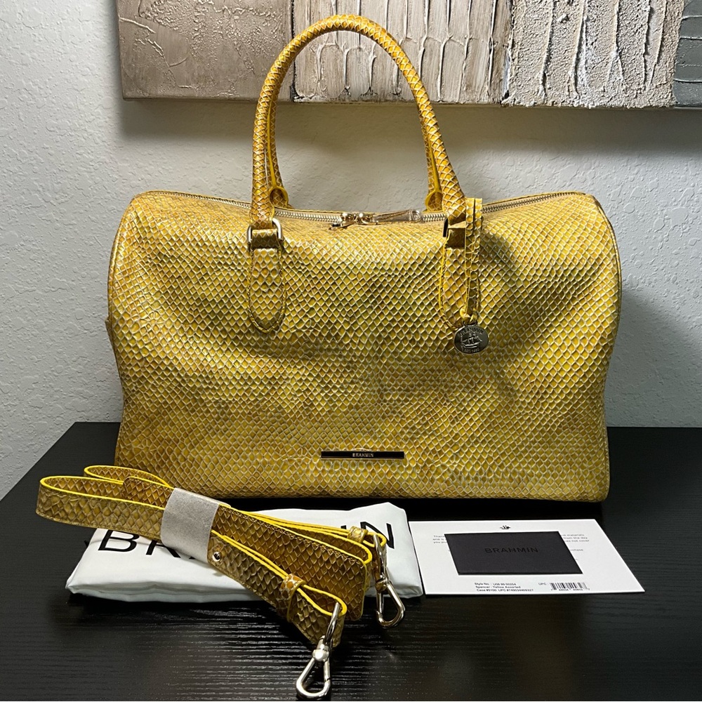 Brahmin Spencer Carryon Under-Seat Duffle Yellow / Silver Snake Pattern